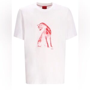 HUGO BOSS White Tee with Red Dog Print. Size XXL. NWT